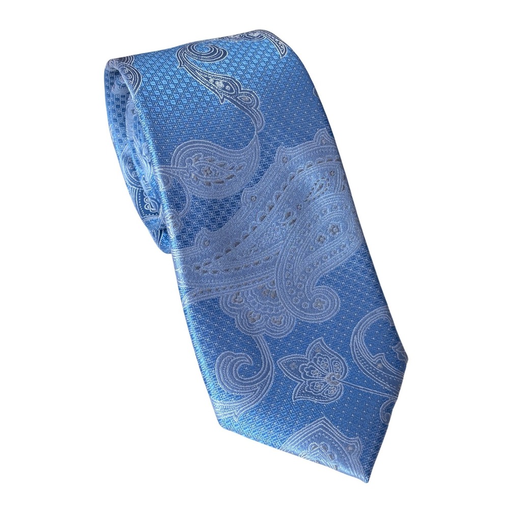 Nordstrom Mens Light Blue Silk Paisley Woven Classic Necktie Formal Business